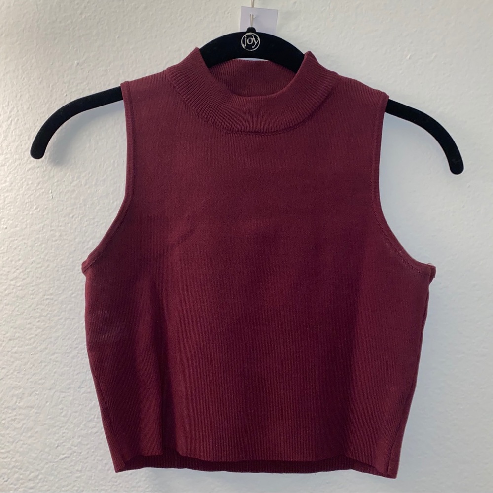 Carmar mock neck burgundy sweater crop top
